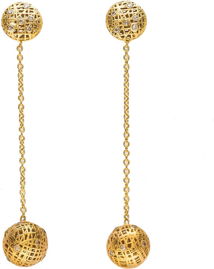 Yossi Harari Lace 18k Double Drop Earrings w/ Diamonds
