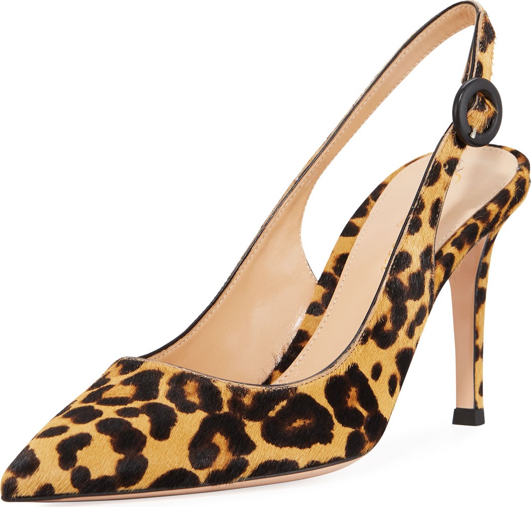 Gianvito Rossi Leopard-Print Calf Hair Slingback Pumps