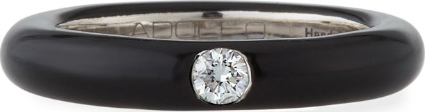Adolfo Courrier 18k White Gold & Black Enamel Single Diamond Ring, Size 6.75