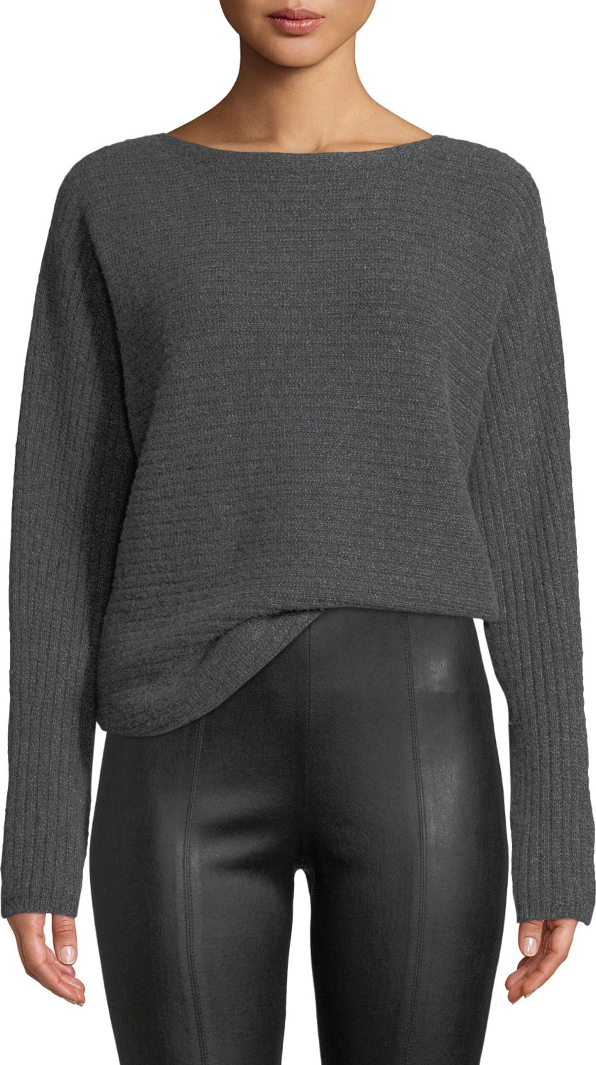 Vince Ribbed Wool Boat-Neck Pullover Sweater