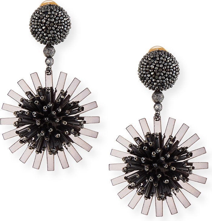 Oscar De La Renta Pompom Flower Beaded Earrings