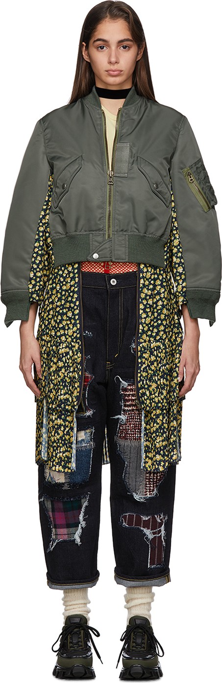 Junya Watanabe Green & Multicolor Flower Print Bomber Jacket