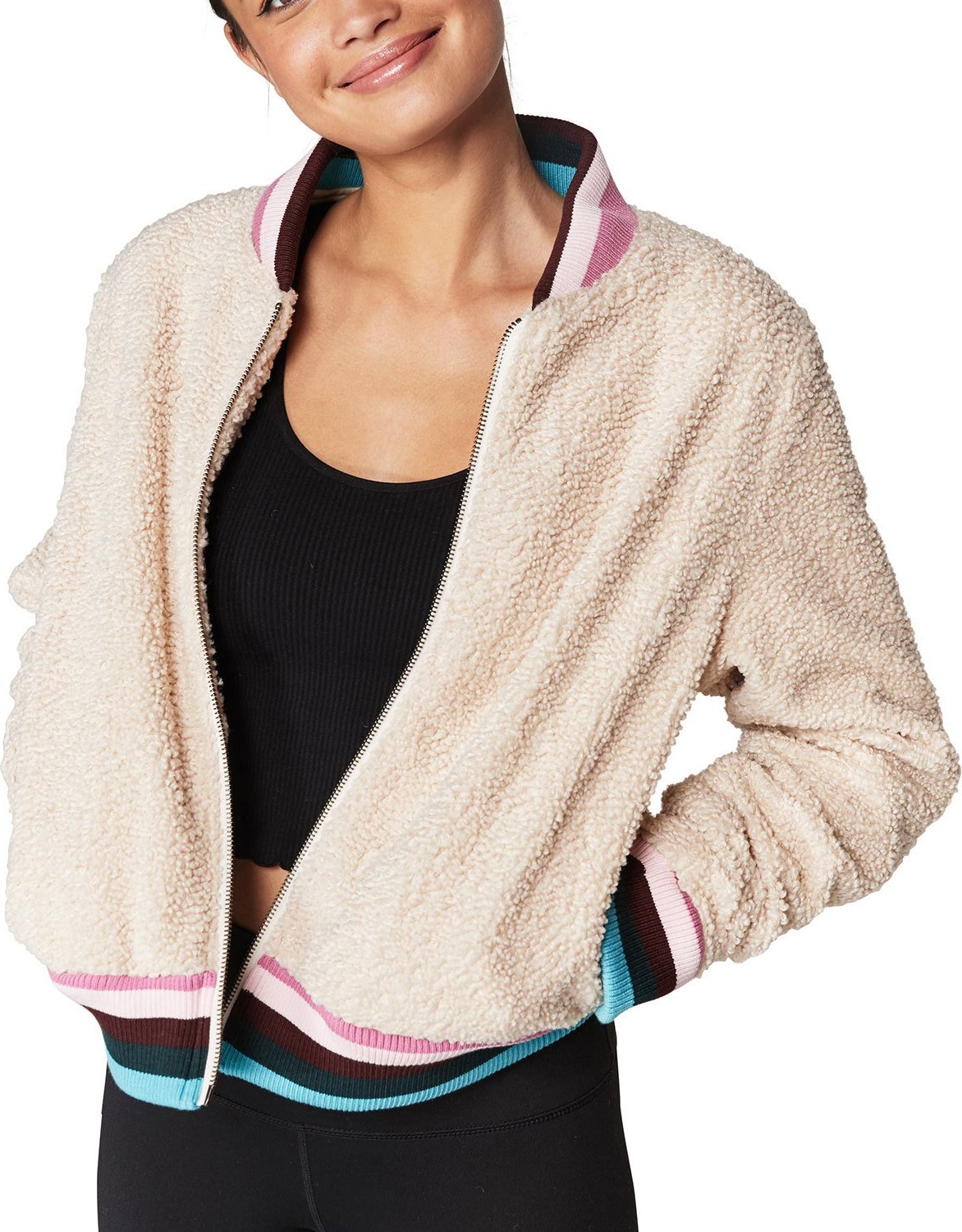 Spiritual Gangster Furry Sherpa Zip-Front Bomber Jacket