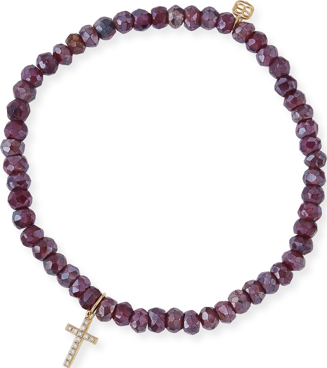Sydney Evan Mystic Rhodolite Garnet Beaded Bracelet with Diamond Cross Charm