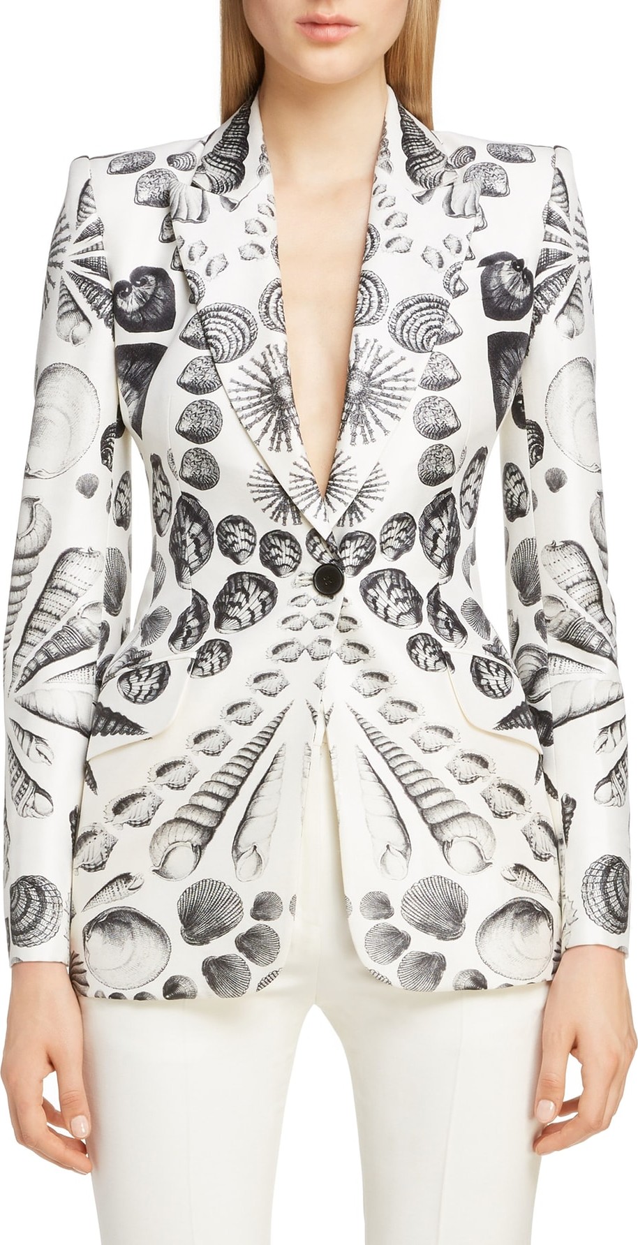 Alexander McQueen Shell Print Wool & Silk Blazer