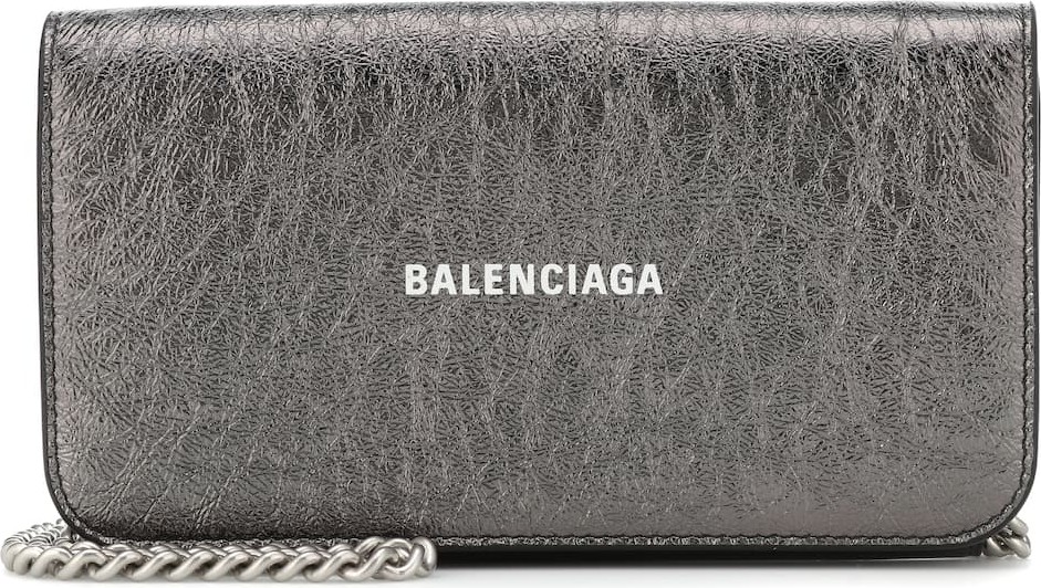 Balenciaga Logo metallic leather clutch