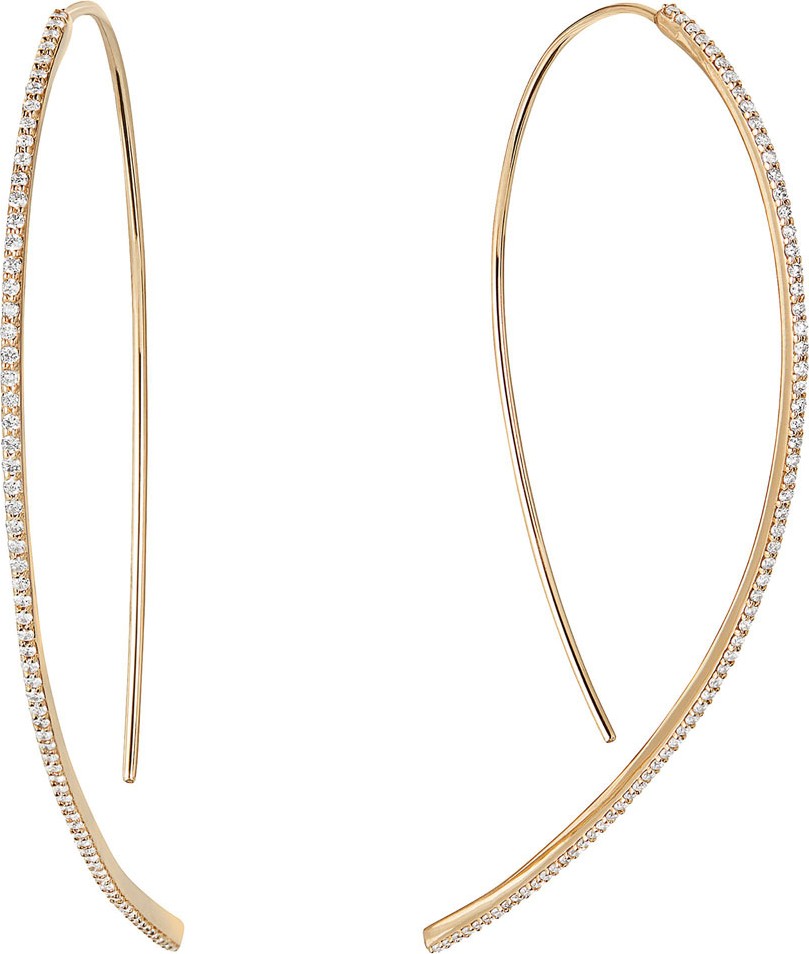 Lana 14k Gold Skinny Hooked Diamond Hoop Earrings