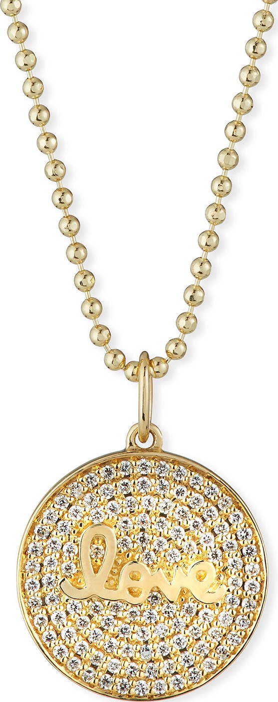 Sydney Evan 14k Love Script Diamond Pave Medallion Necklace