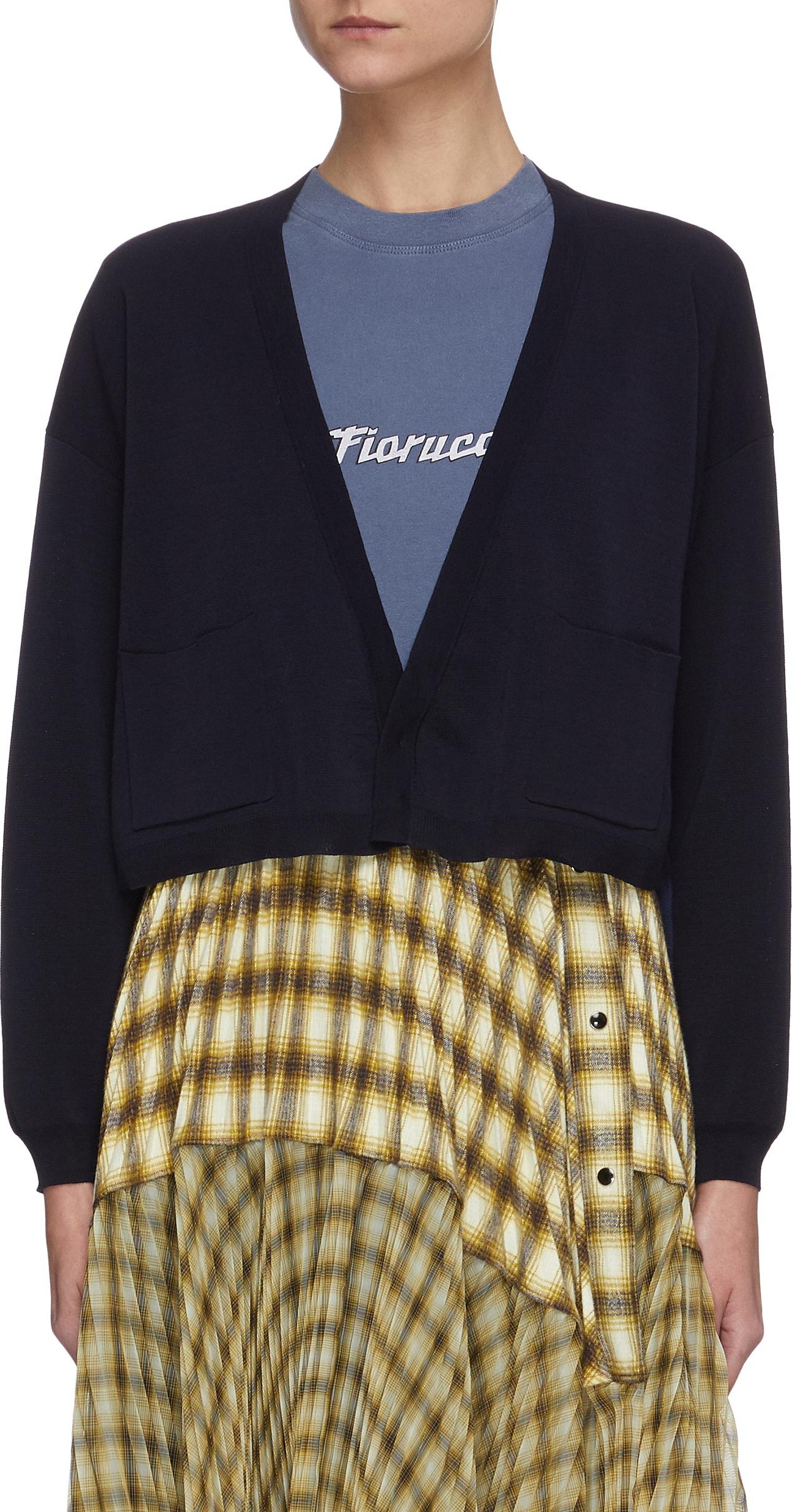 Short Sentence Wide V-neck cropped cardigan