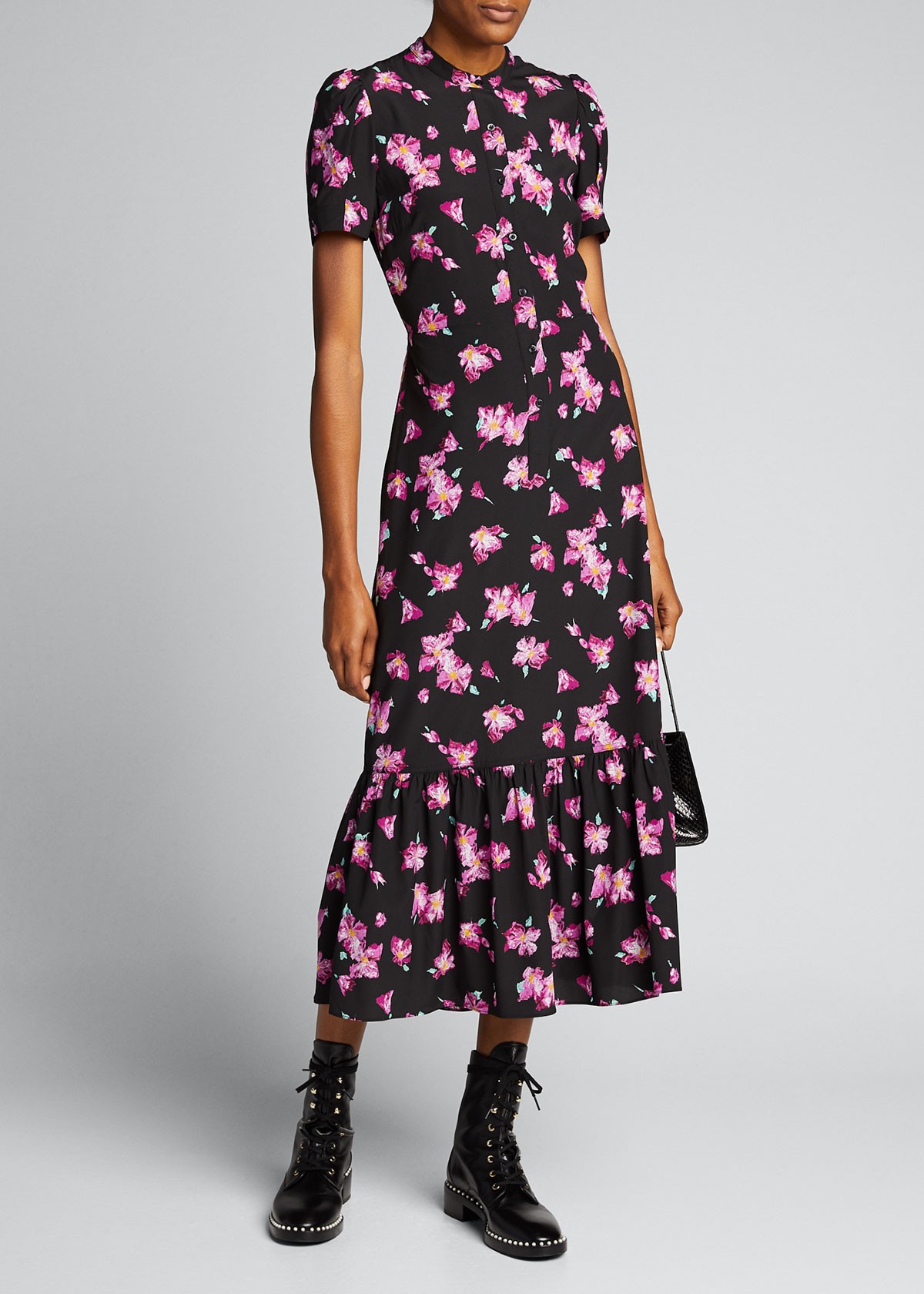 A.L.C. Dylan Floral Short-Sleeve Flounce Dress
