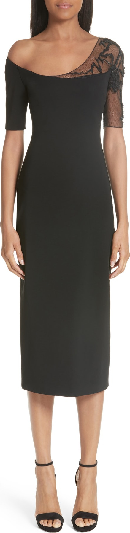 Cushnie Et Ochs Embellished Mesh One-Shoulder Sheath Dress