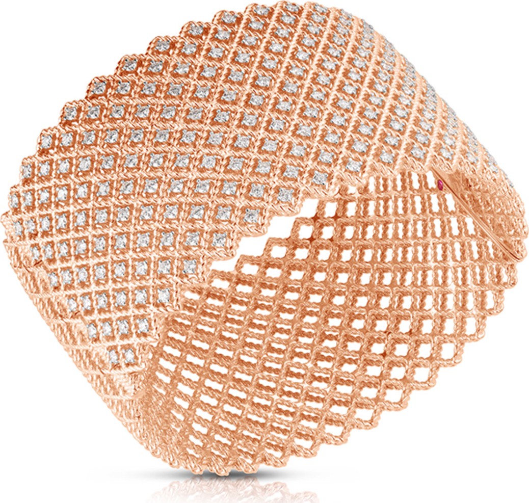 Roberto Coin 14k Rose Gold Diamond Wide Bangle