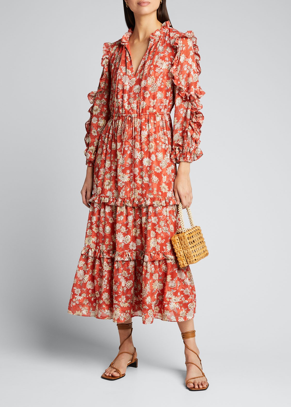 Alexis Auja Floral-Print Ruffle Maxi Dress