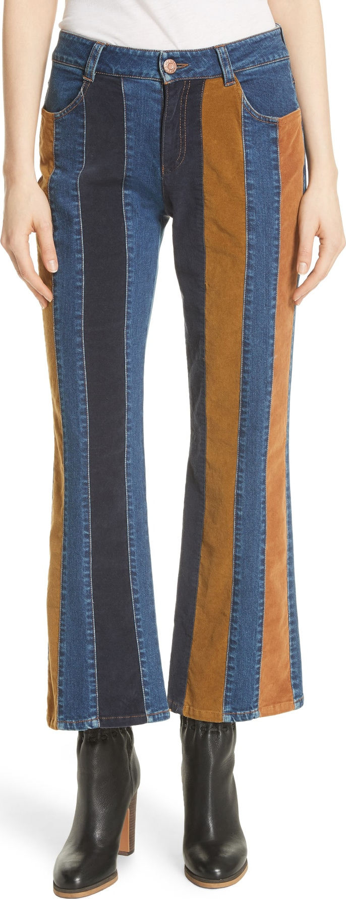 See By Chloé Paneled Crop Flare Jeans