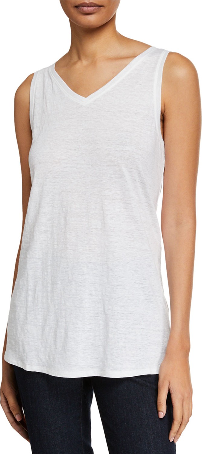 Eileen Fisher V-Neck Long Organic Linen Jersey Tank