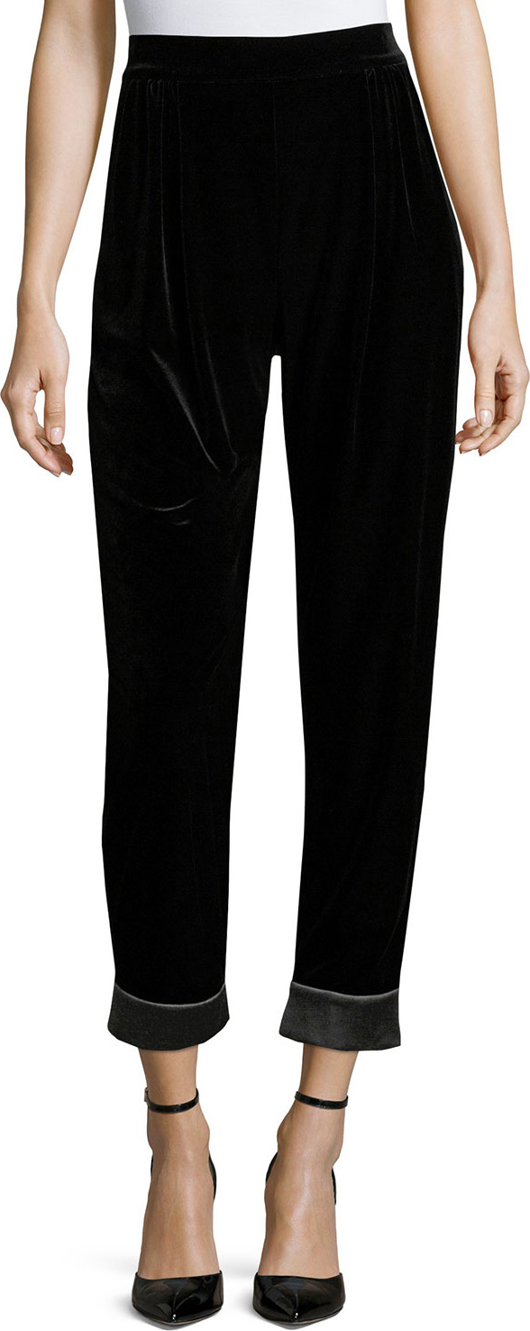 Armani Collezioni Velvet Cuffed Fashion Pants, Black