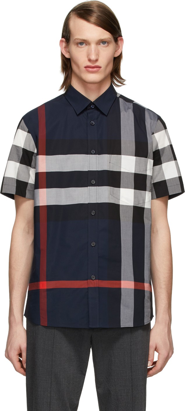 Burberry London England Navy Check Slim Shirt