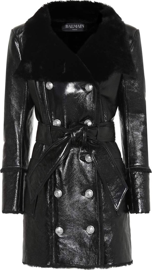 Balmain Shearling-trimmed leather coat