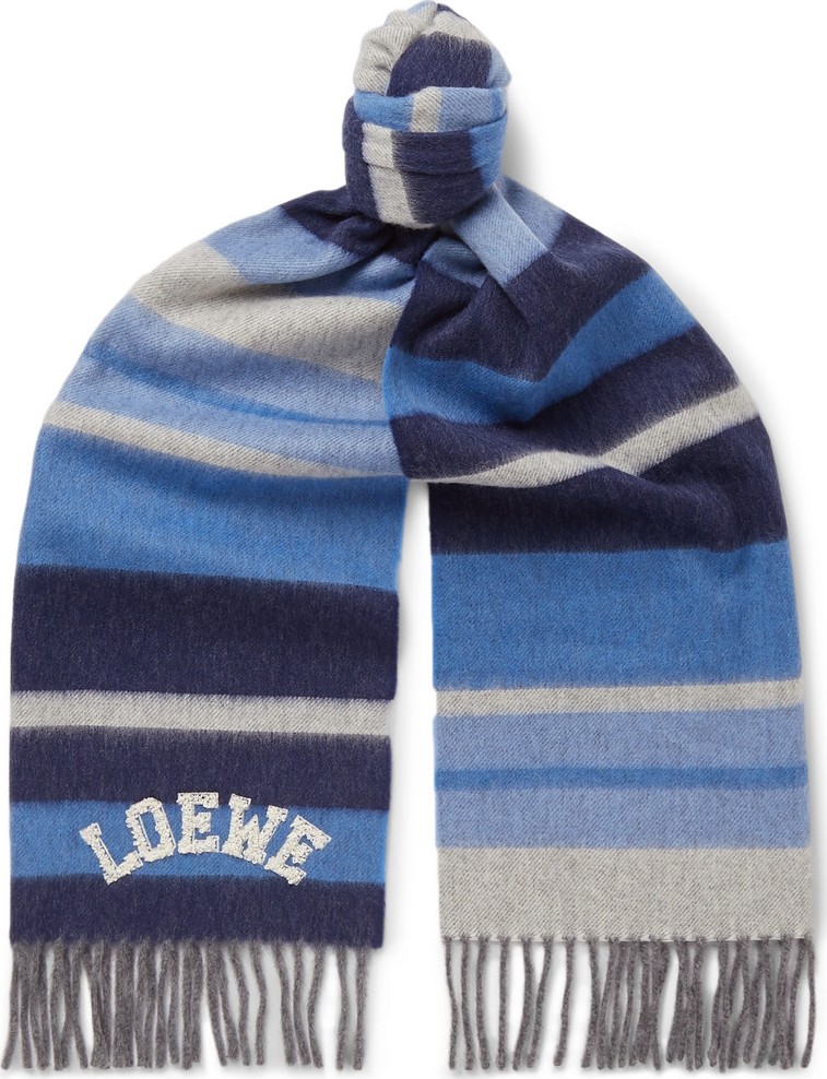LOEWE Logo-Appliquéd Striped Wool Scarf