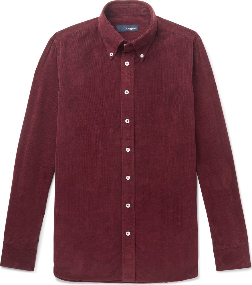 Lardini Slim-Fit Button-Down Collar Cotton-Corduroy Shirt