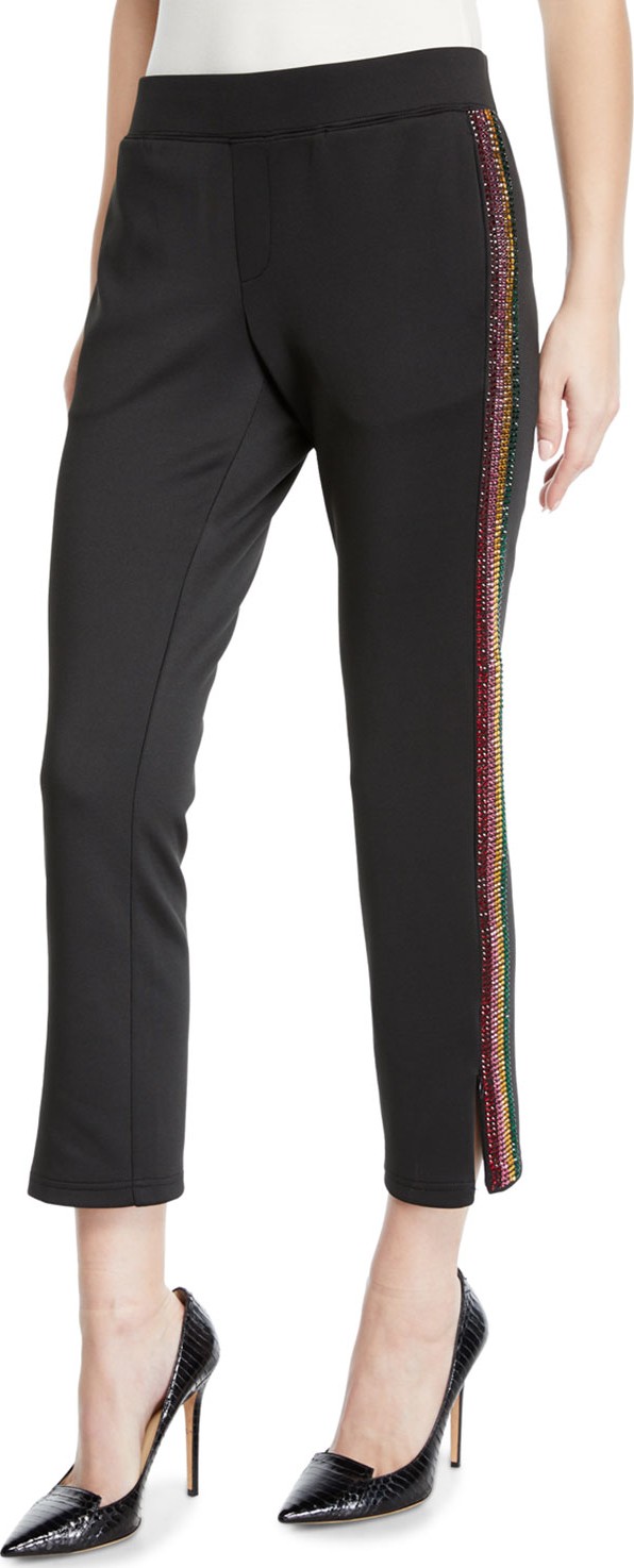 PAM & GELA Cropped Track Pants with Rhinestone Side Stripes