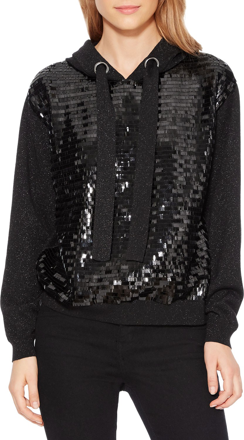 Parker Nolan Sequin Metallic Hooded Pullover Sweater