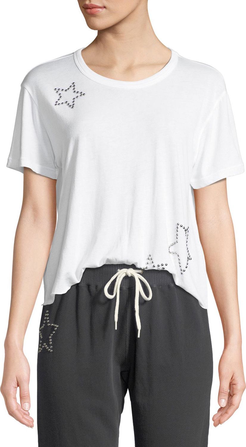 MONROW Studded Scoop-Neck Star Activewear Tee