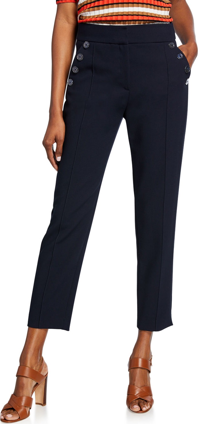 Veronica Beard Freidman Cropped Skinny Pants with Buttons