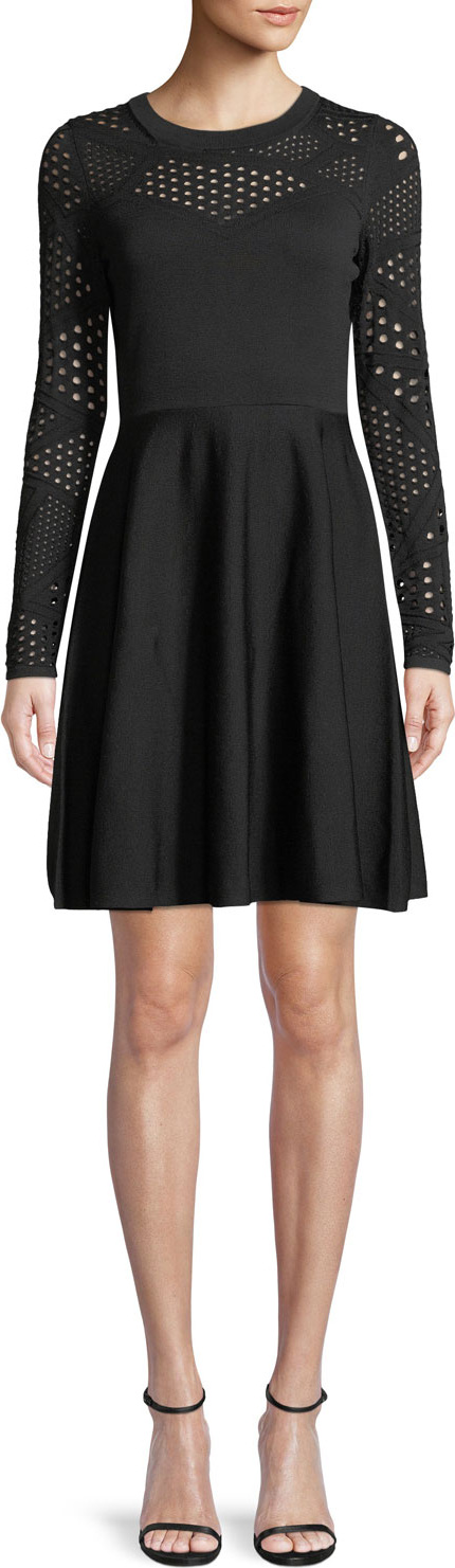 MILLY Pointelle Fracture Cutout Flare Dress