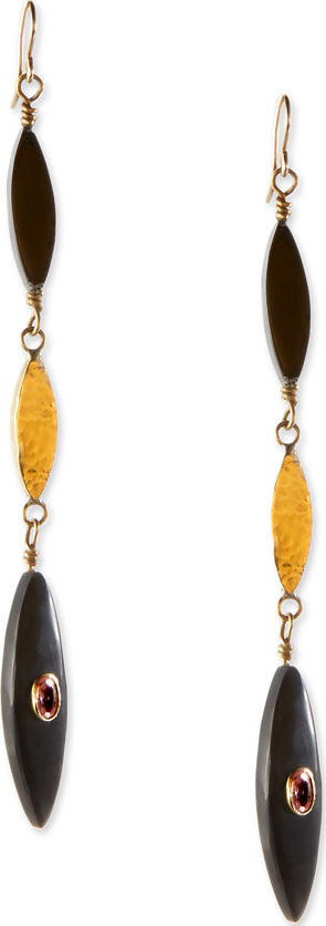Ashley Pittman Tarabu Linear Dark Horn & Bronze Drop Earrings