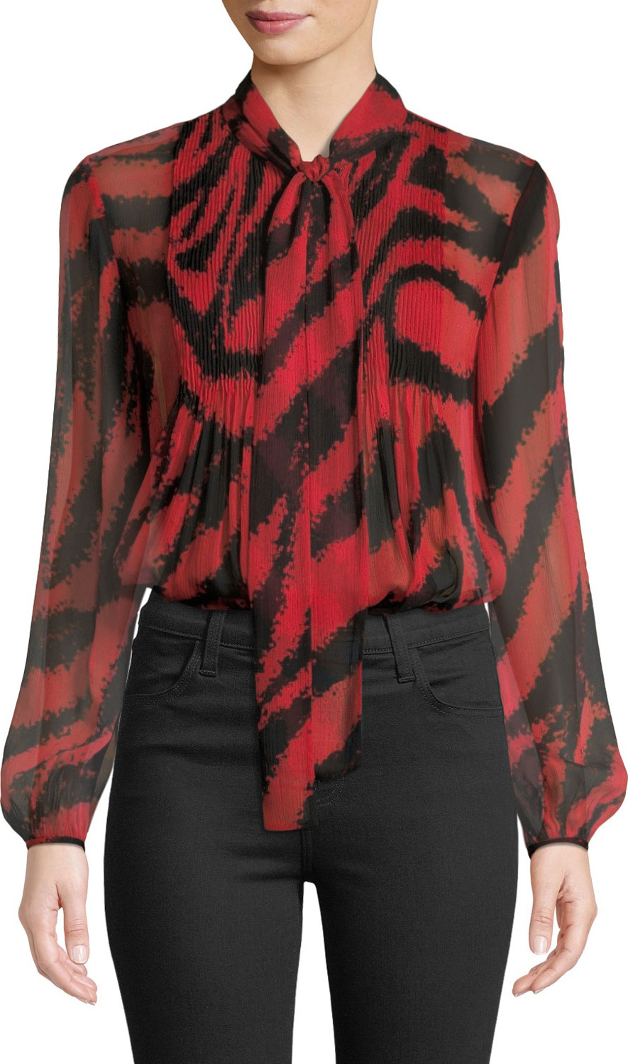 DIANE von FURSTENBERG Sam Animal-Print Tie-Neck Silk Top