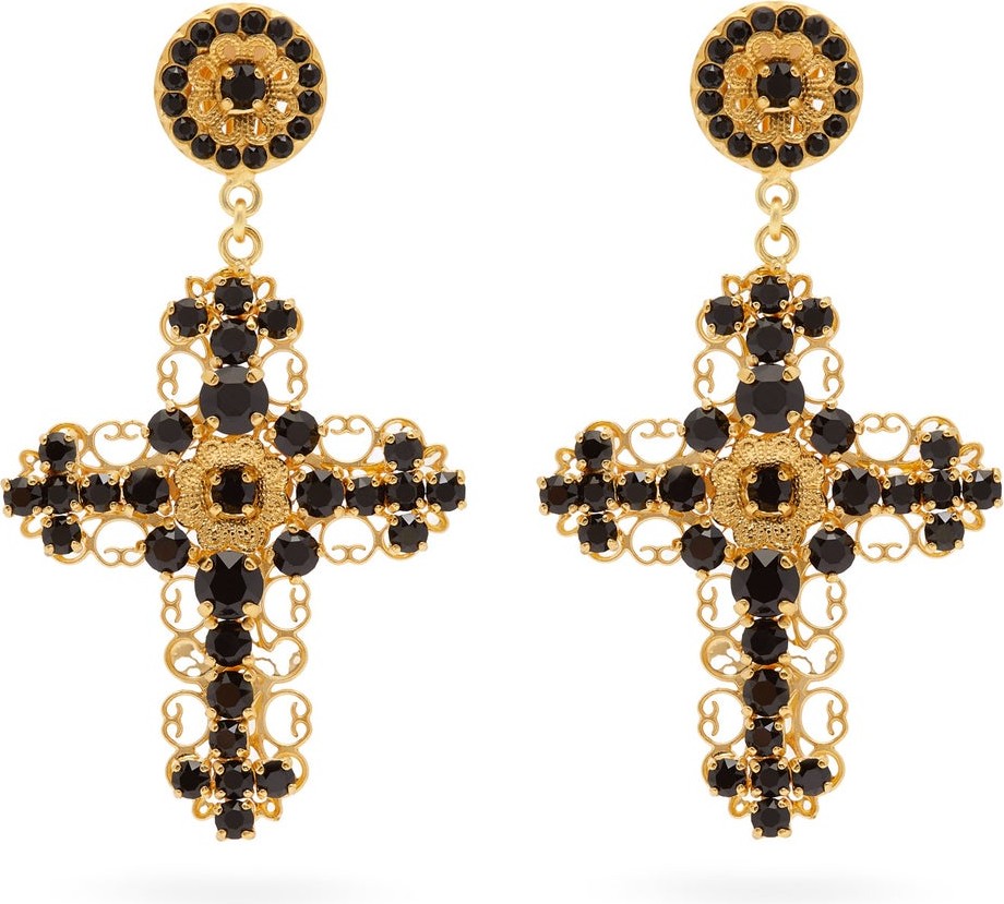 Dolce & Gabbana Crystal-embellished drop clip earrings