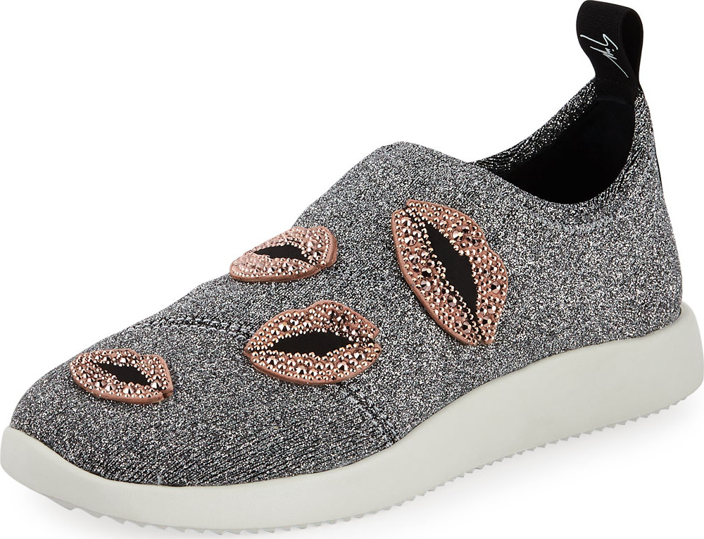 Giuseppe Zanotti Glitter Stretch Trainer Sneakers with Lips