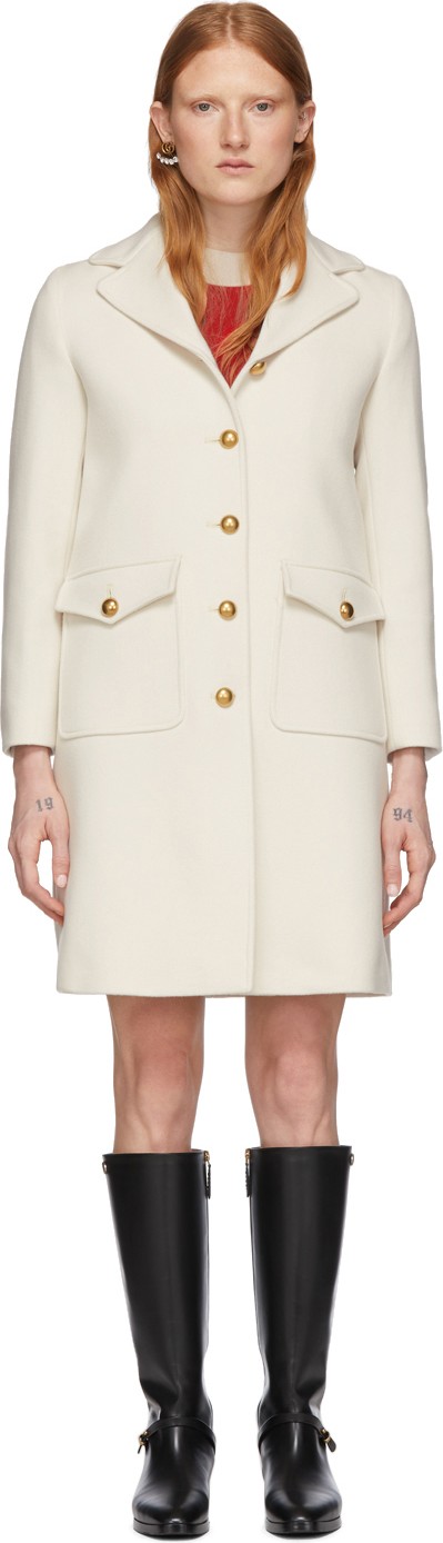 Gucci Off-White Wool Single-Breasted Coat