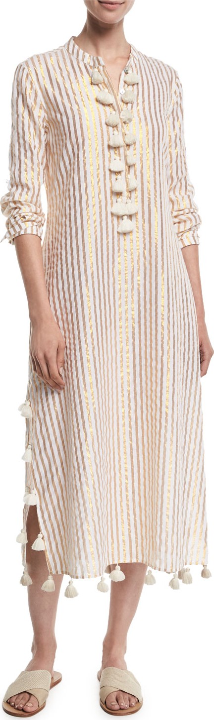 FIGUE Paolina Metallic Stripe Maxi Caftan Dress