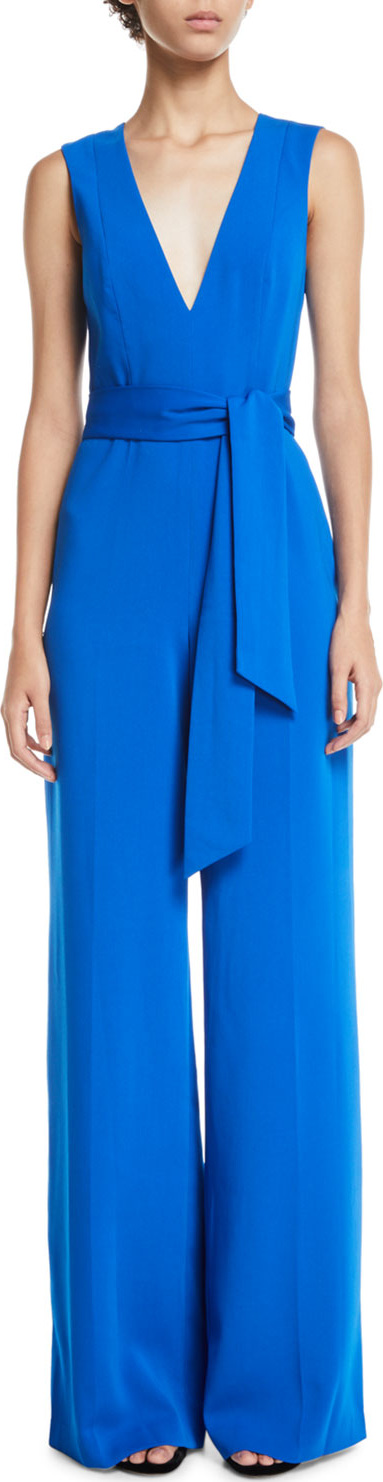 Jay Godfrey V-Neck Jumpsuit w/ Tie Detail