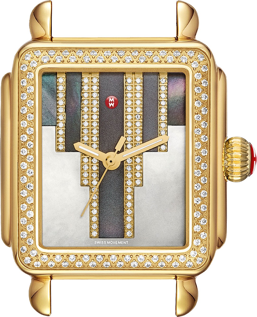 MICHELE 18mm Deco Skyline Diamond Gold Watch Head, Cocoa Diamond Dial