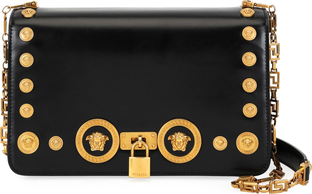 Versace Icon Medium Calf Leather Crossbody Bag with Medusa Studs