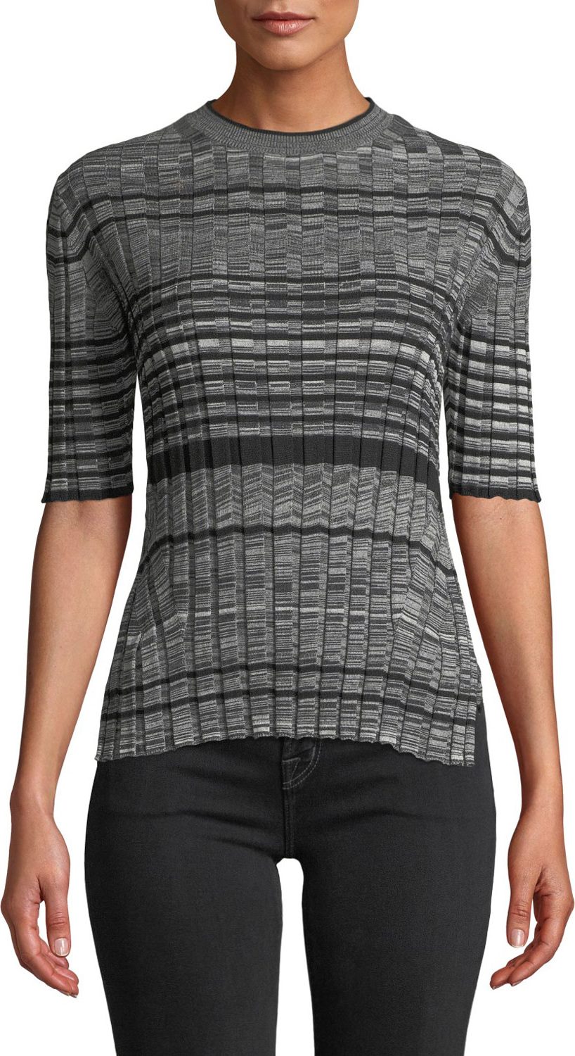 Helmut Lang Striped Wool Short-Sleeve Crewneck Sweater