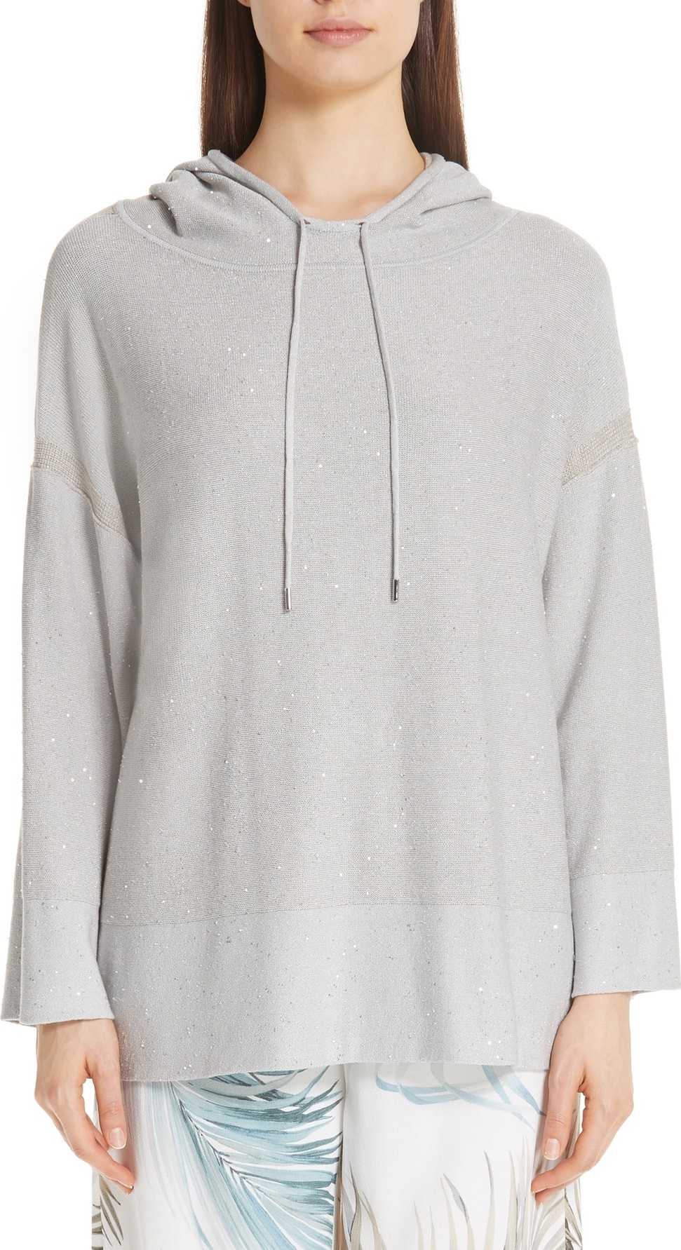 Lafayette 148 New York Sequin Silk, Cotton & Cashmere Blend Hoodie