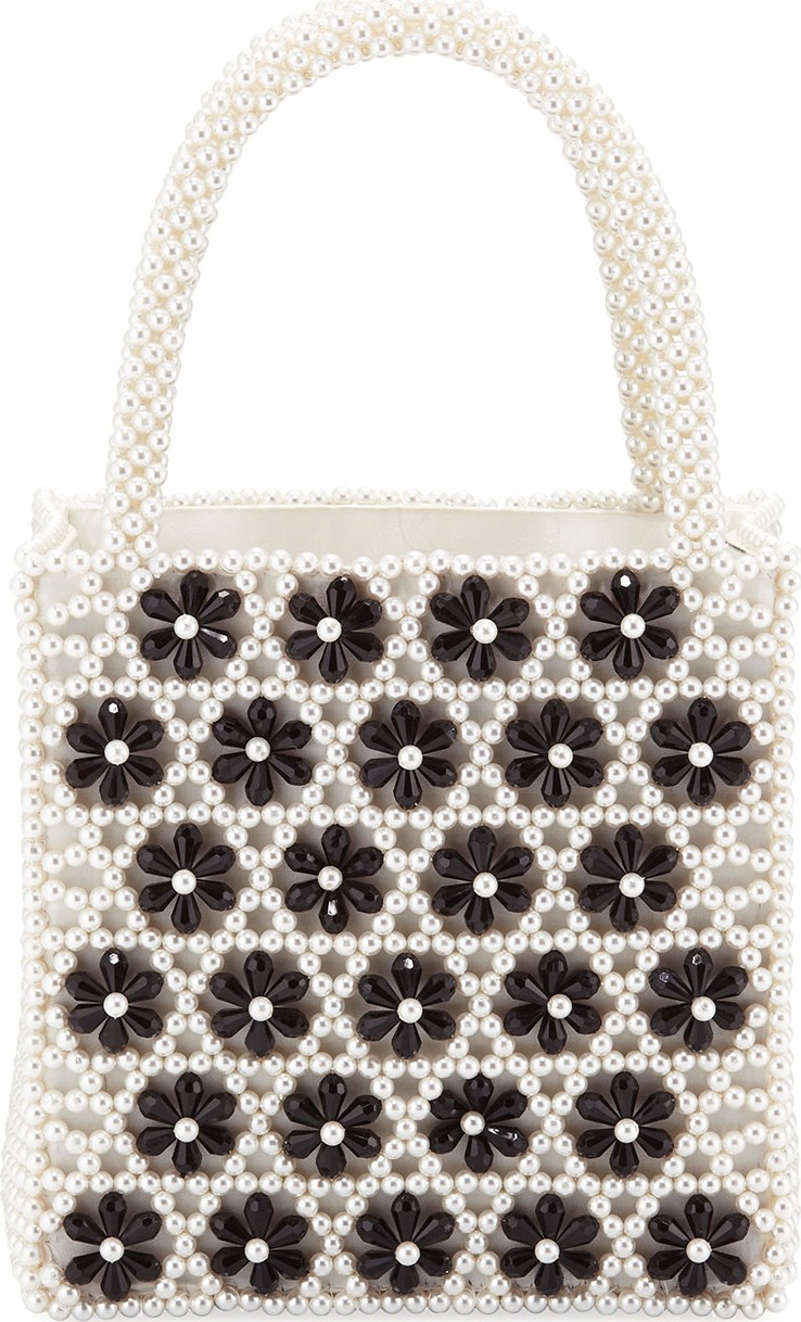 Shrimps Antonia Flower-Beaded Top Handle Bag  Cream
