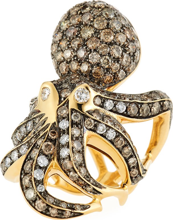 Roberto Coin 18k Cognac Diamond Octopus Ring, Size 6.5