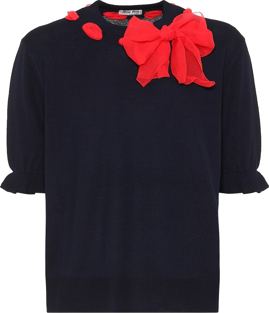 Miu Miu Chiffon-trimmed wool sweater