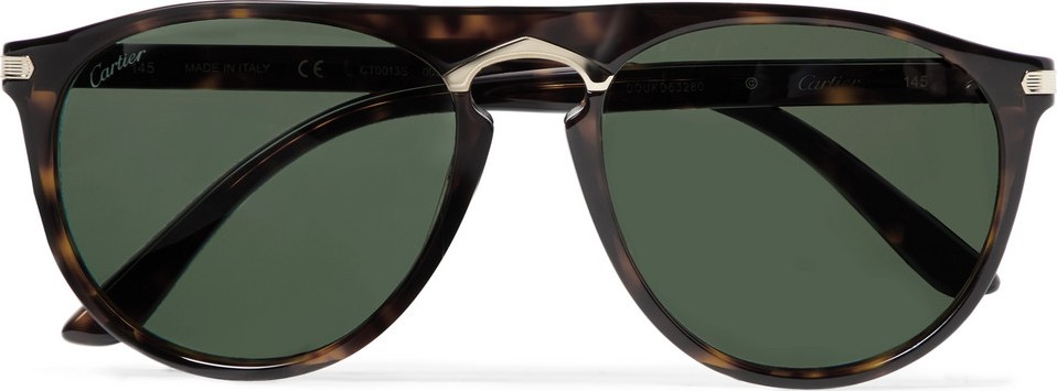Cartier Aviator-Stlye Tortoiseshell Acetate and Gold-Tone Sunglasses