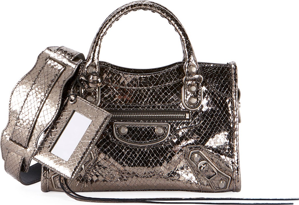 Balenciaga Metallic Edge Mini City AJ Snake-Embossed Bag