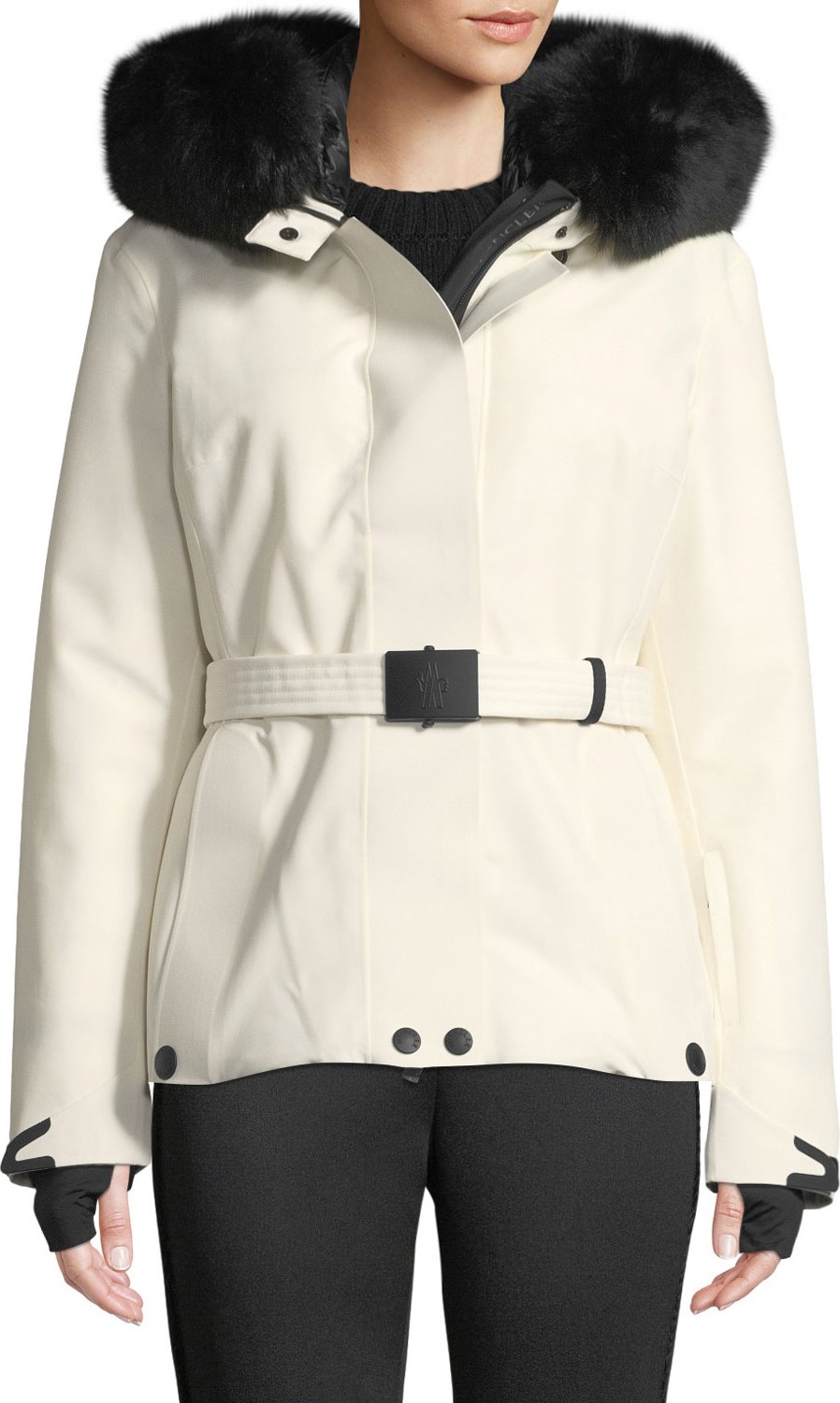 Moncler Laplance Belted Coat w/ Detachable Fur