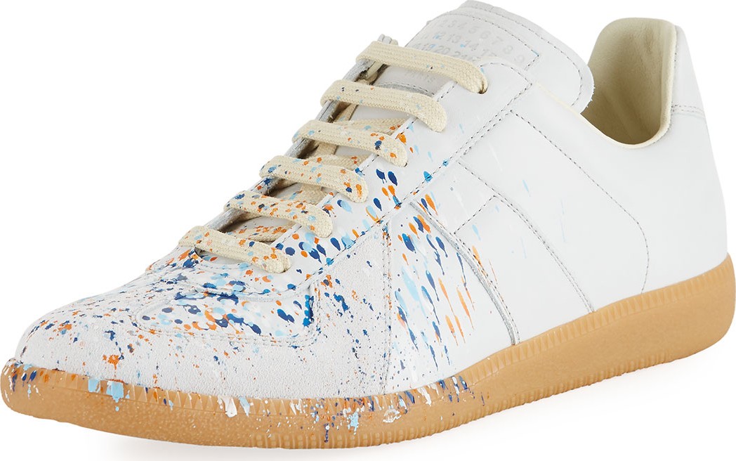 Maison Margiela Men's Replica Paint-Splatter Low-Top Sneakers