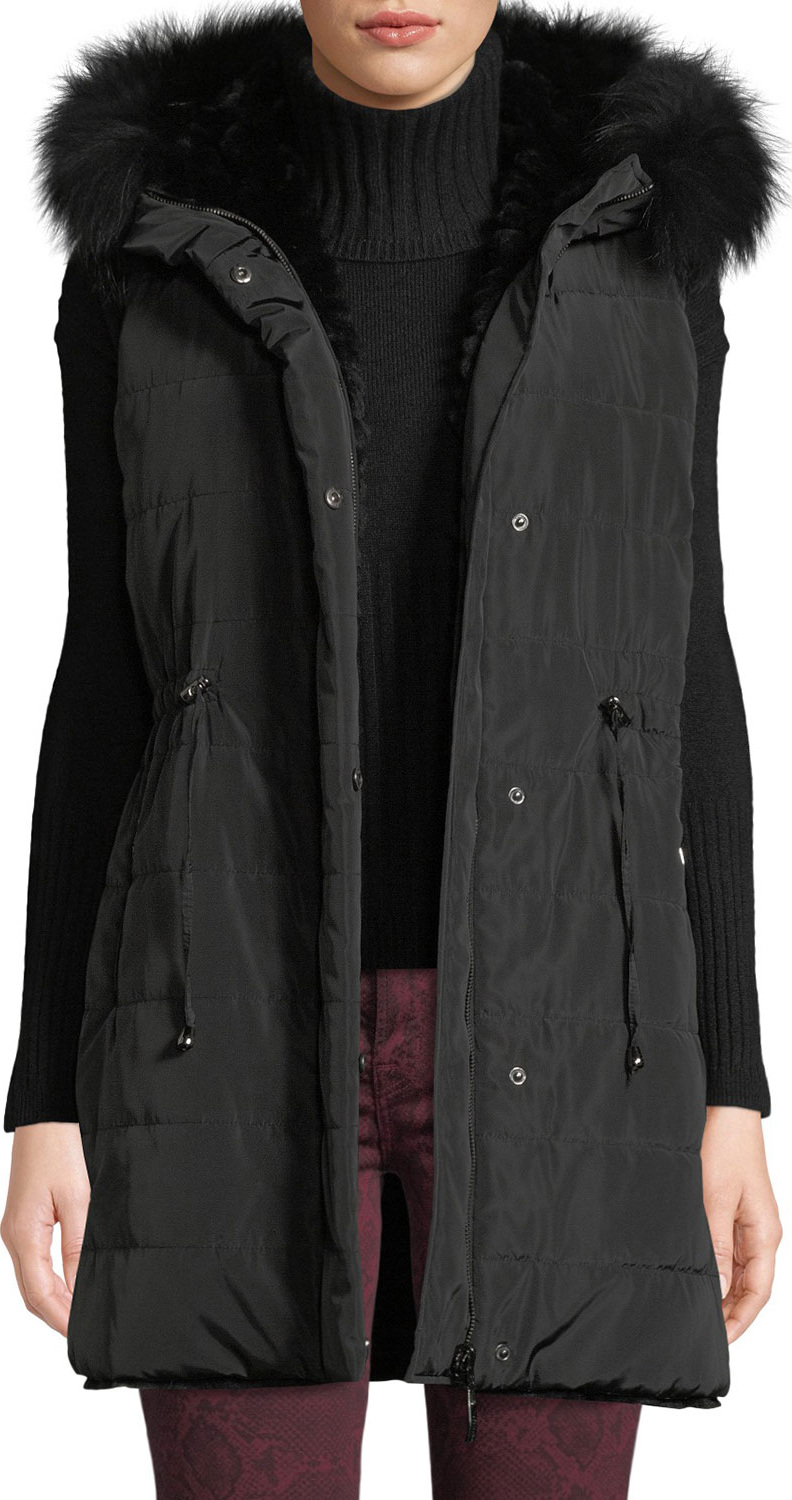 Belle Fare Reversible Fur & Down Vest w/ Hood