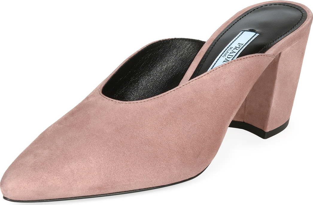 Prada 65mm Block-Heel Dipped Suede Mule