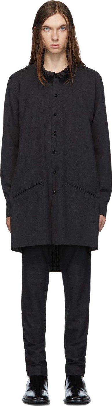 Palomo Spain Grey Wool Pleated Shirt